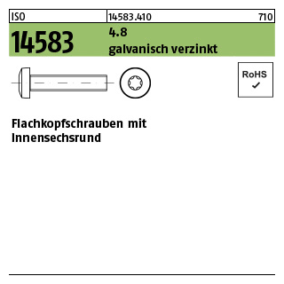 2000 Stück, ISO 14583 4.8 galvanisch verzinkt Flachkopfschrauben mit Innensechsrund - Abmessung: M 2 x 4