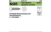 2000 Stück, ISO 14585 Stahl, geh. Form C galvanisch verzinkt Flachkopf-Blechschrauben mit Spitze, mit Innensechsrund - Abmessung: 2,2 x 6,5-C