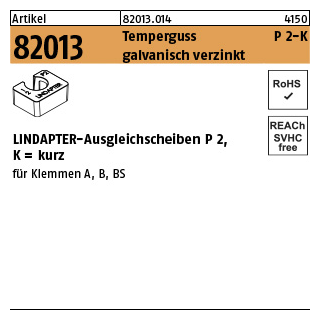 1 Stück, Artikel 82013 Temperguss P 2-K galvanisch verzinkt LINDAPTER-Ausgleichsscheiben P 2, kurz - Abmessung: M 10 / 10,0 **