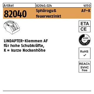 1 Stück, Artikel 82040 Sphäroguß AF-K feuerverzinkt LINDAPTER-Klemmen AF f. hohe Schubkräfte kurze Nockenhöhe - Abmessung: KM 16