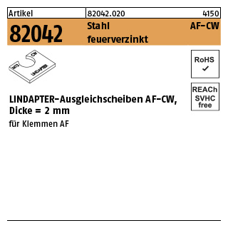 1 Stück, Artikel 82042 Stahl AF-CW feuerverzinkt LINDAPTER-Ausgleichsscheiben AF-CW, Dicke = 2 mm - Abmessung: AF M 12 CW