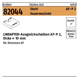 1 Stück, Artikel 82044 Stahl AF-P 2 feuerverzinkt LINDAPTER-Ausgleichsscheiben AF-P 2, Dicke = 10 mm - Abmessung: AF M 20 P2