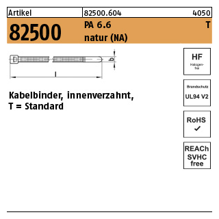 100 Stück, Artikel 82500 PA 6.6 T natur (NA) Kabelbinder, innenverzahnt, Standard - Abmessung: 2,5 x 100/ 22