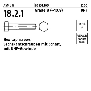 100 Stück, ASME B 18.2.1 Grade 8 (~10.9) UNF Hex cap screws, Sechskantschrauben mit Schaft, mit UNF Gewinde - Abmessung: 5/16 x 4