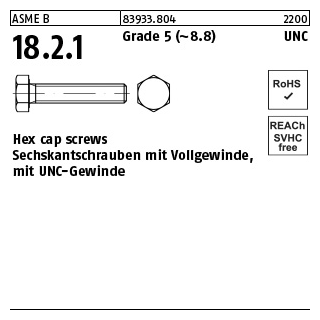 25 Stück, ASME B 18.2.1 Grade 5 (~8.8) UNC Hex cap screws, Sechskantschrauben mit Vollgew., mit UNC Gewinde - Abmessung: 3/4 x 2 1/2