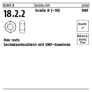 100 Stück, ASME B 18.2.2 Grade 8 (~10) UNF Hex cap screws, Sechskantmuttern mit mit UNF-Gewinde - Abmessung: 1/4