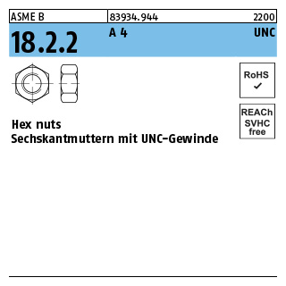 100 Stück, ASME B 18.2.2 A 4 UNC Hex cap screws, Sechskantmuttern mit mit UNC-Gewinde - Abmessung: 1/4