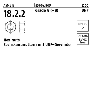 100 Stück, ASME B 18.2.2 Grade 5 (~8) UNF Hex cap screws, Sechskantmuttern mit mit UNF-Gewinde - Abmessung: 3/8