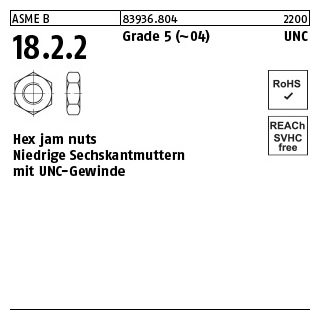 50 Stück, ASME B 18.2.2 Grade 5 (~04) UNC Hex jam nuts, Niedrige Sechskantmu. mit UNC-Gewinde - Abmessung: 7/16