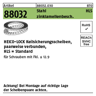 200 Stück, Artikel 88032 St. verg. zinklamellenbeschichtet Heico-Lock-Scheiben, Standard (Keilsicherungsscheibenpaare) - Abmessung: HLS- 3