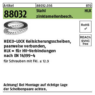 50 Stück, Artikel 88032 St. verg. zinklamellenbeschichtet Heico-Lock-Scheiben HLK für HV-verbindungen nach EN 14399-4 - Abmessung: HLK-22