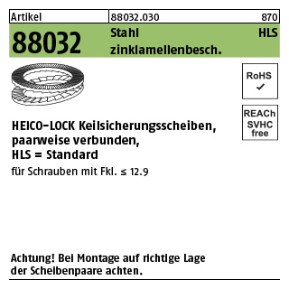 50 Stück, Artikel 88032 St. verg. zinklamellenbeschichtet Heico-Lock-Scheiben, Standard (Keilsicherungsscheibenpaare) - Abmessung: HLS-27