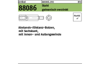 100 Stück, Artikel 88086 Stahl galvanisch verzinkt Abstands-/Distanz-Bolzen, mit Sechskant, mit Innen- und Außengewinde - Abmessung: M 5 x 35/ 10