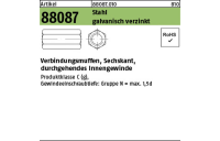 100 Stück, Artikel 88087 Stahl galvanisch verzinkt verbindungsmuffen, Sechskant, durchgehendes Innengewinde - Abmessung: M 6 x 25 SW10