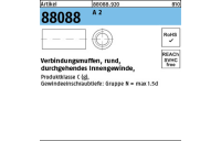 50 Stück, Artikel 88088 A 2 verbindungsmuffen, rund, durchgehendes Innengewinde - Abmessung: M 6 x 25 x 10