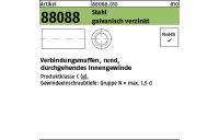 50 Stück, Artikel 88088 Stahl galvanisch verzinkt verbindungsmuffen, rund, durchgehendes Innengewinde - Abmessung: M 12 x 50 x 15