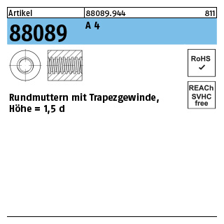 1 Stück, Artikel 88089 A 4 Rundmuttern mit Trapezgewinde, Höhe = 1,5 d - Abmessung: TR 24 x 5 -50