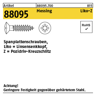 1000 Stück, Artikel 88095 Messing Liko-Z Spanplattenschrauben, Linsensenkkopf, Pozidriv-Kreuzschlitz - Abmessung: 3,5 x 25 -Z