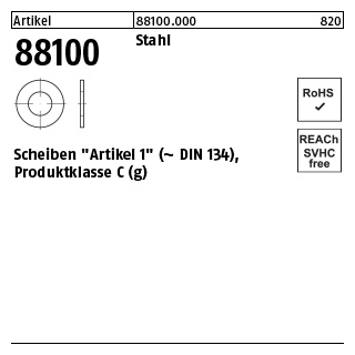 200 Stück, Artikel 88100 Stahl Scheiben Artikel 1 (ähnl. DIN 134) Produktklasse C (g) - Abmessung: 4,3x 10 x0,8