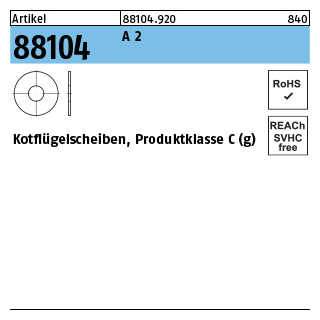 100 Stück, Artikel 88104 A 2 Kotflügelscheiben, Produktklasse C (g) - Abmessung: 6,4 x30 x1,5