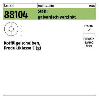 200 Stück, Artikel 88104 Stahl galvanisch verzinkt Kotflügelscheiben, Produktklasse C (g) - Abmessung: 12,5 x40 x1,5