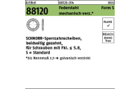 1000 Stück, Artikel 88120 Federstahl Form S mechanisch verz. SCHNORR-Sperrzahnscheiben, beidseitig gezahnt, für Schrauben mit Fkl. <= 5.8 - Abmessung: S 6 x10 x0,7