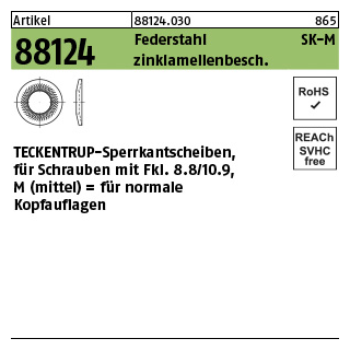 1000 Stück, Artikel 88124 Federstahl Form M zinklamellenbesch. TECKENTRUP-Sperrkantscheiben für Fkl. 8.8/10.9, für normale Kopfaufl. - Abmessung: M 4x10,2 x1