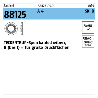 500 Stück, Artikel 88125 A 4 Form B TECKENTRUP-Sperrkantscheiben für große Druckflächen - Abmessung: B 10x27,25x2,4