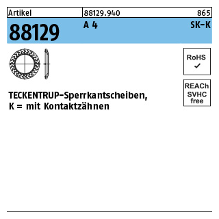 1000 Stück, Artikel 88129 A 4 Form K TECKENTRUP-Sperrkantscheiben, mit Kontaktzähnen - Abmessung: K 5x10,2 x1