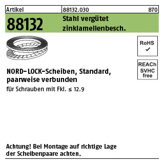 200 Stück, Artikel 88132 Stahl vergütet zinklamellenbesch. NORD-LOCK-Scheiben, Standard, paarweise verbunden - Abmessung: NL 5