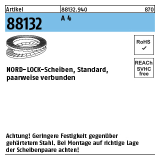 200 Stück, Artikel 88132 A 4 NORD-LOCK-Scheiben, Standard, paarweise verbunden - Abmessung: NL 5 SS