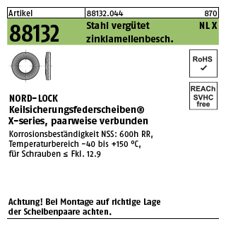 200 Stück, Artikel 88132 Stahl vergütet NL X zinklamellenbesch. NORD-LOCK Keilsicherungsfederscheiben X-series, paarweise verbunden - Abmessung: NLX 8