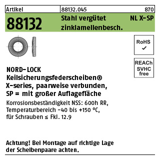 200 Stück, Artikel 88132 Stahl verg. NL X-SP zinklamellenbesch. NORD-LOCK Keilsicherungsfederscheiben X-series, paarweise verbunden, gr. Aufl. - Abmessung: NLX 8 SP