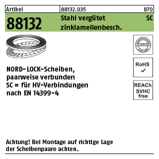 100 Stück, Artikel 88132 Stahl vergütet SC zinklamellenbesch. NORD-LOCK-Scheiben, paarweise verbunden, für HV-verbindungen nach EN 14399-4 - Abmessung: NL 20 SC