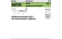 100 Stück, Artikel 88139 Stahl Typ 7 galvanisch verzinkt Schlitzschraubhaken Typ 7, mit Holzschrauben-Gewinde - Abmessung: 50 x 4,4 x 9