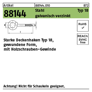 2 starke Deckenhaken Typ 18 galvanisch verzinkt 8,2x100