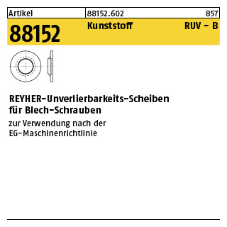 100 Stück, Artikel 88152 Kunststoff RUV-B REYHER-Unverlierbarkeits-Scheiben für Blech-Schrauben - Abmessung: 4,2/4,2x9x1,2