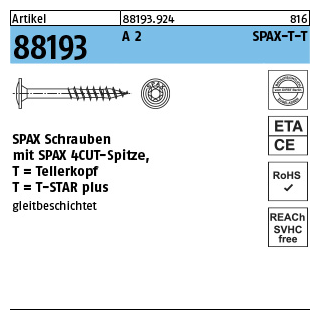 100 Stück, Artikel 88193 A 2 SPAX-T-T SPAX Schrauben, mit Spitze, Tellerkopf - Abmessung: 6 x 120/68-T30