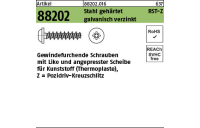 1000 Stück, Artikel 88202 Stahl geh. RST-Z galvanisch verzinkt Gewindefurchende Schrauben f. Kunststoff LIKO, angepresste Scheibe, Pozidriv-KS - Abmessung: 2,2 x 6 -Z