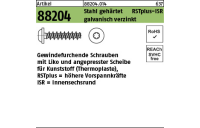 1000 Stück, Artikel 88204 Stahl geh. RSTplus galvanisch verzinkt Gewindefurchende Schrauben f. Kunststoff LIKO, angepresste Scheibe, ISR - Abmessung: 2,2 x 8 -T6