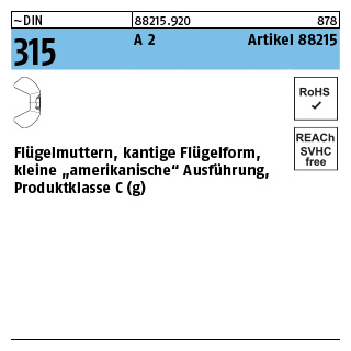 100 Stück, ~DIN 315 A 2 Artikel 88215 Flügelmuttern, kantige Flügelform, Produktklasse C (g) - Abmessung: M 4