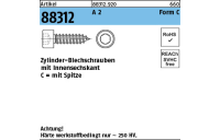 200 Stück, Artikel 88312 A 2 Form C Zylinder-Blechschrauben mit Innensechskant mit Spitze - Abmessung: C 6,3 x 16