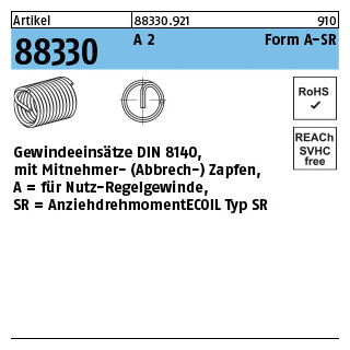 25 Stück, Artikel 88330 A 2 Form A-SR Gewindeeinsätze DIN 8140 für Nutz-Regelgewinde - Abmessung: M 6 x 6