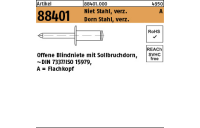 500 Stück, Artikel 88401 Niet Stahl verz. A Dorn Stahl verz. Offene Blindniete mit Sollbruchdorn, ~DIN 7337/ISO 15979, Flachkopf - Abmessung: 3 x 6