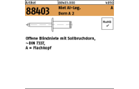 500 Stück, Artikel 88403 Niet Al-Leg. A Dorn A 2 Offene Blindniete mit Sollbruchdorn, ~DIN 7337, Flachkopf - Abmessung: 4 x 12