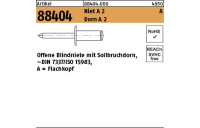 500 Stück, Artikel 88404 Niet A 2 A Dorn A 2 Offene Blindniete mit Sollbruchdorn, ~DIN 7337/ISO 15983, Flachkopf - Abmessung: 3 x 10