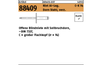 100 Stück, Artikel 88409 Niet Al-Leg. C-K 14 Dorn Stahl, verz. Offene Blindniete mit Sollbruchdorn, ~DIN 7337, großer Flachkopf (Ø = 14) - Abmessung: 5 x 30