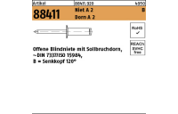 500 Stück, Artikel 88411 Niet A 2 B Dorn A 2 Offene Blindniete mit Sollbruchdorn, ~DIN 7337/ISO 15984, Senkkopf 120° - Abmessung: B 4 x 8