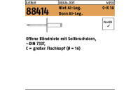 250 Stück, Artikel 88414 Niet Al-Leg. C-K 16 Dorn Al-Leg. Offene Blindniete mit Sollbruchdorn, ~DIN 7337, großer Flachkopf (Ø = 16) - Abmessung: 4,8 x 10,3