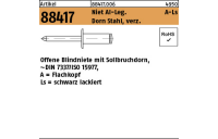 500 Stück, Artikel 88417 Niet Al-Leg. A-Ls Dorn Stahl, verz. Offene Blindniete mit Sollbruchdorn, ~DIN 7337/ISO 15977, Flachkopf, schwarz - Abmessung: 3 x 6